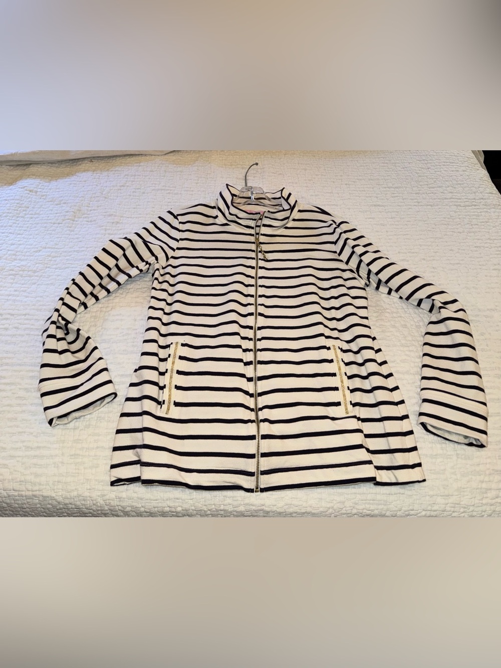 Lilly Pulitzer white and navy Striped Zip pullover